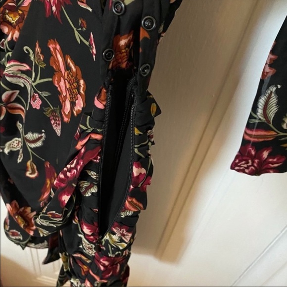 A.L.C. Silk Long Sleeve Floral Ruched Dress - Picture 9 of 10